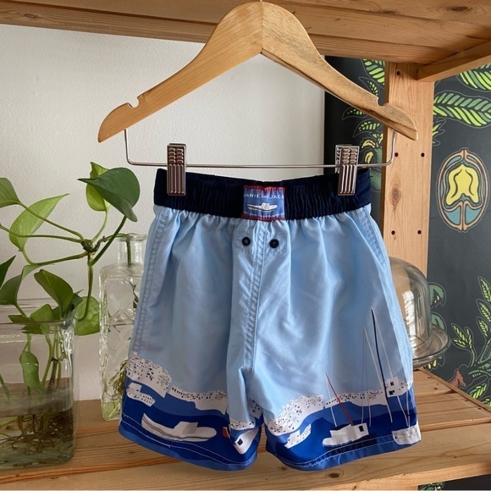 Janie and Jack Blue Sailboat Swim Trunks Shorts - Picture 3 of 8
